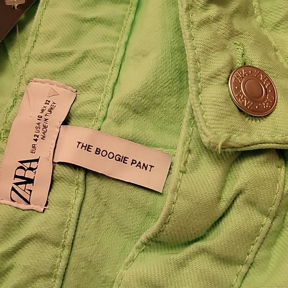 Zara Jeans New Mid-Rise Loose " THE BOOGIE PANT"  Neon Green Super Wide Leg - Picture 6 of 8